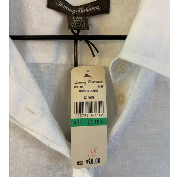Women's Tommy Bahama White Two Palms LS Linen Tunic Button Down Size Large NWT - Picture 3 of 6